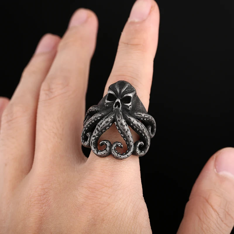 WorldNorse Octopus Skull Punk Stainless Steel Seaman Ring