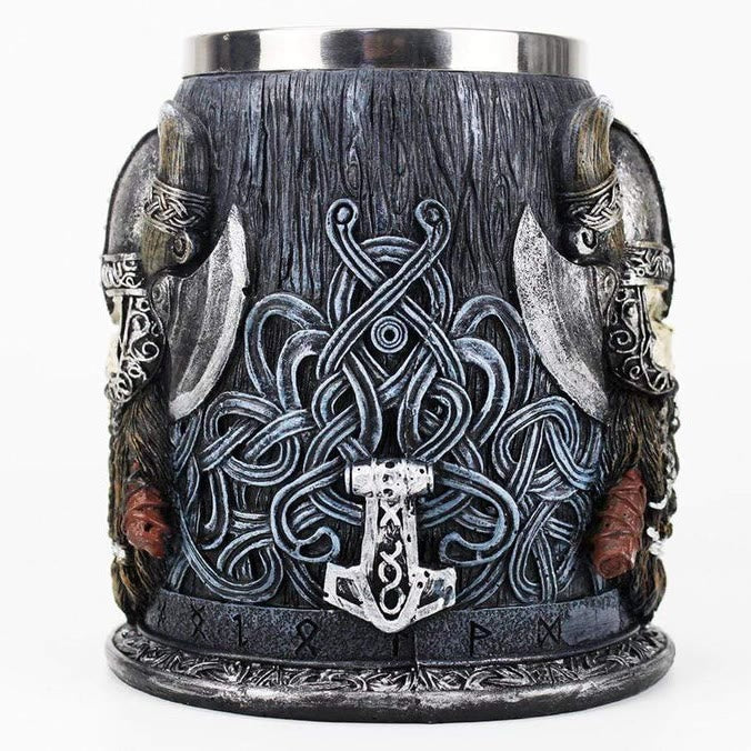 WorldNorse Mjolnir Skull With Horned Helmet Tankard Mug