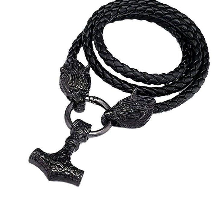 WorldNorse Viking Mjolnir Wolf Leather Rope Necklace - image 8