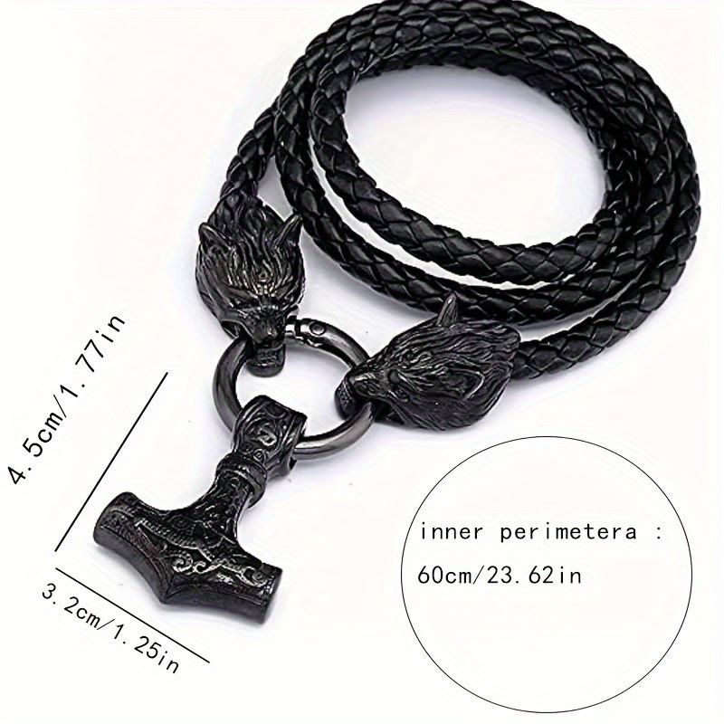 WorldNorse Viking Mjolnir Wolf Leather Rope Necklace - image 9