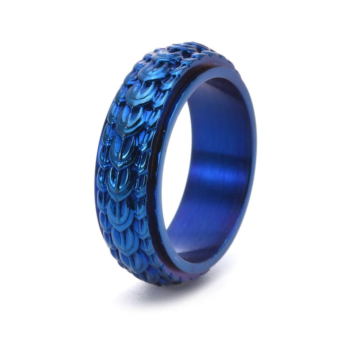 WorldNorse Dragon Scale Spinner Anxiety Titanium Steel Ring - Blue - US 12 - image 4