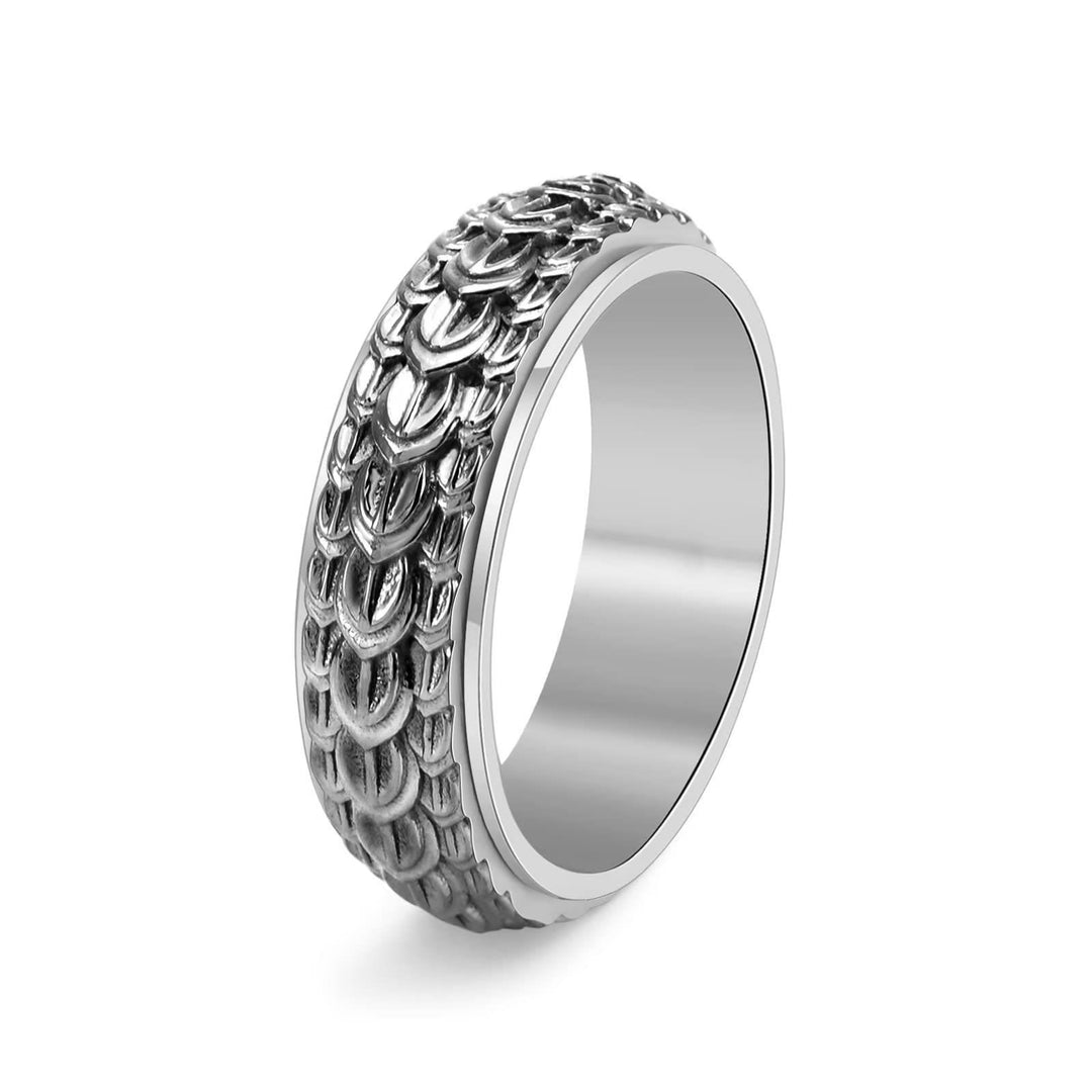 WorldNorse Dragon Scale Spinner Anxiety Titanium Steel Ring - Retro Silver - US 12 - image 1