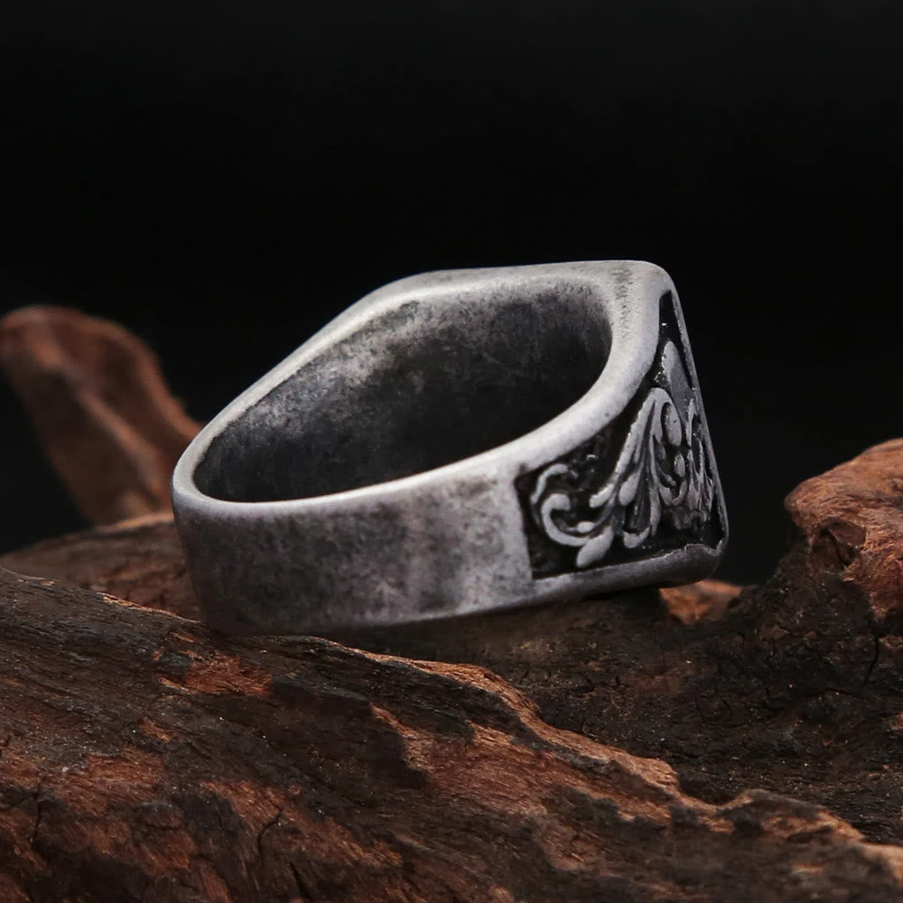 WorldNorse Vintage Bone Blossom Skull Ring