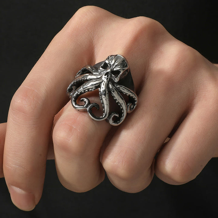 WorldNorse Octopus Skull Punk Stainless Steel Seaman Ring