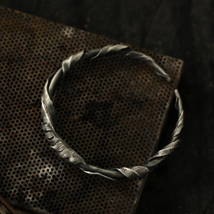 WorldNorse Handcrafted 999 Silver Feather Open Bracelet - image 5