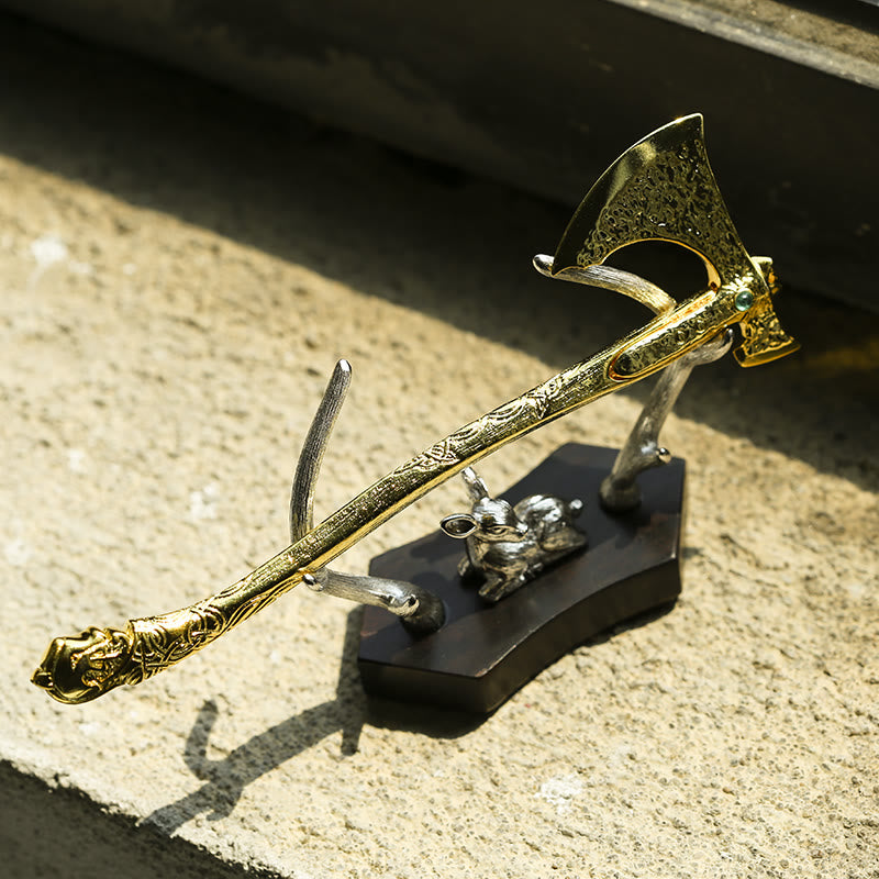 WorldNorse 925 Sterling Silver Viking Battle Axe Figurine - Brass - image 0