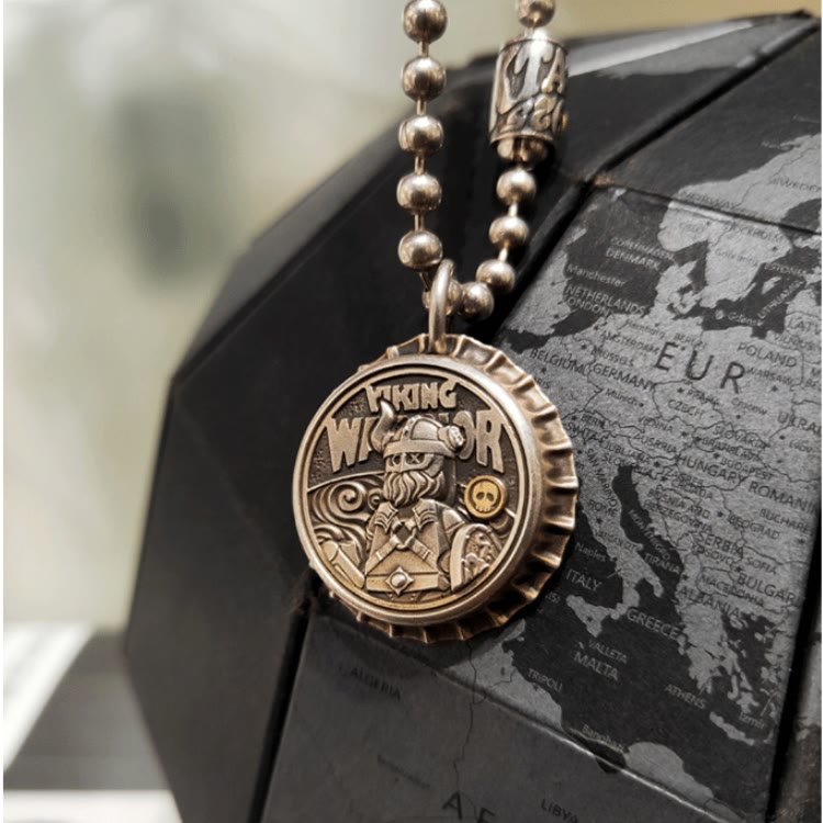 WorldNorse 925 Sterling Silver Bottle Cap Necklace - Brass - image 0