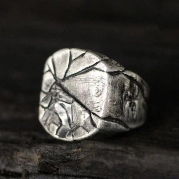 WorldNorse Retro Cracked Stone Texture Stainless Steel Ring