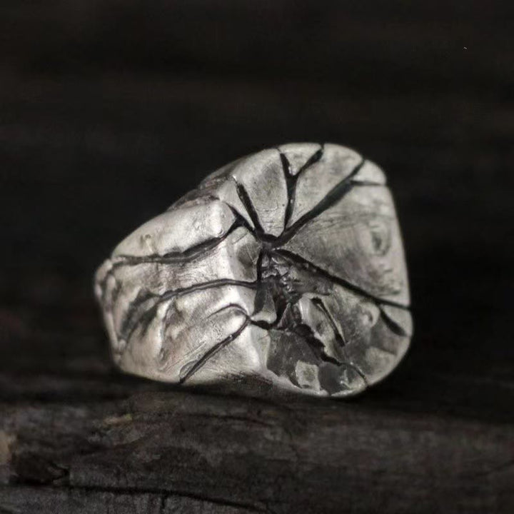 WorldNorse Retro Cracked Stone Texture Stainless Steel Ring