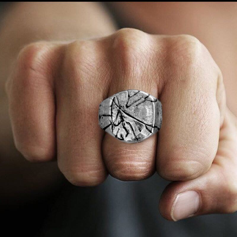 WorldNorse Retro Cracked Stone Texture Stainless Steel Ring