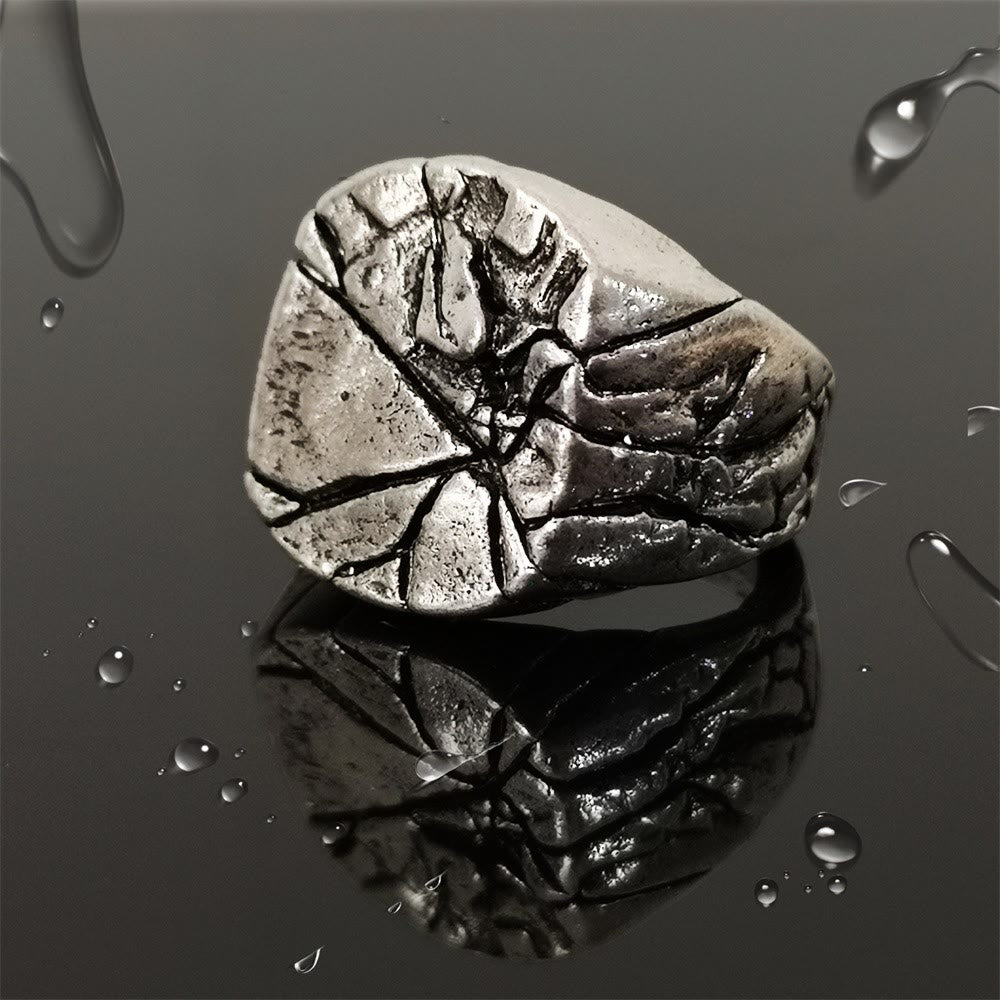 WorldNorse Retro Cracked Stone Texture Stainless Steel Ring