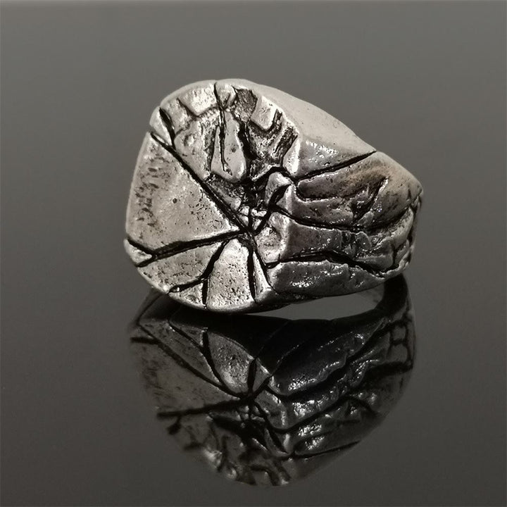 WorldNorse Retro Cracked Stone Texture Stainless Steel Ring