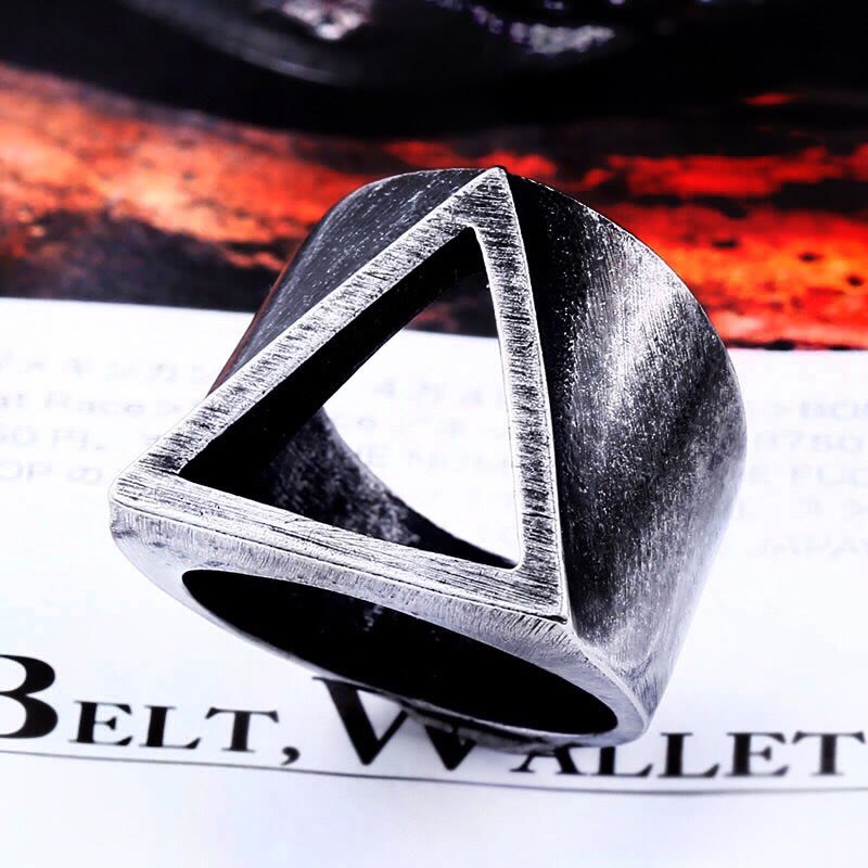 WorldNorse Vintage Valknut Triangle Cutout Biker Ring