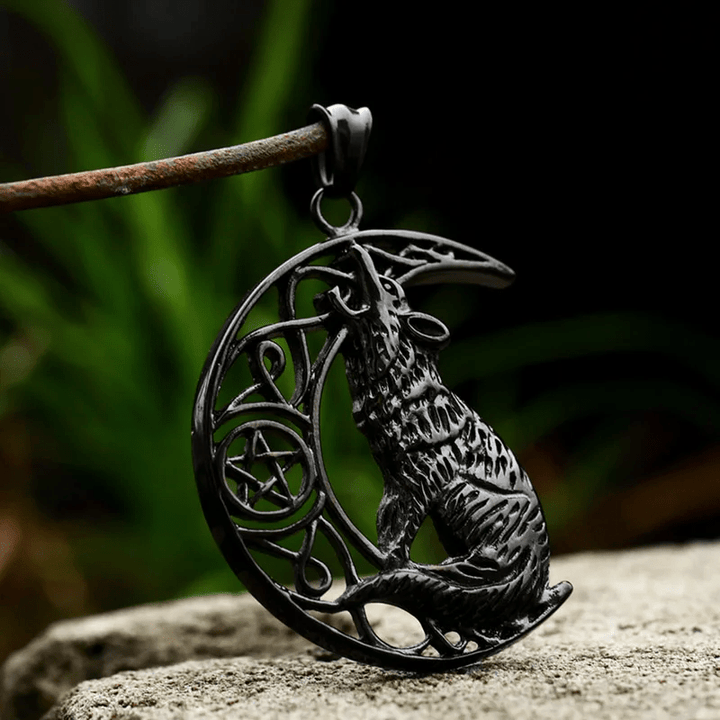 WorldNorse Wolf Head Half Moon Necklace - Black - image 4