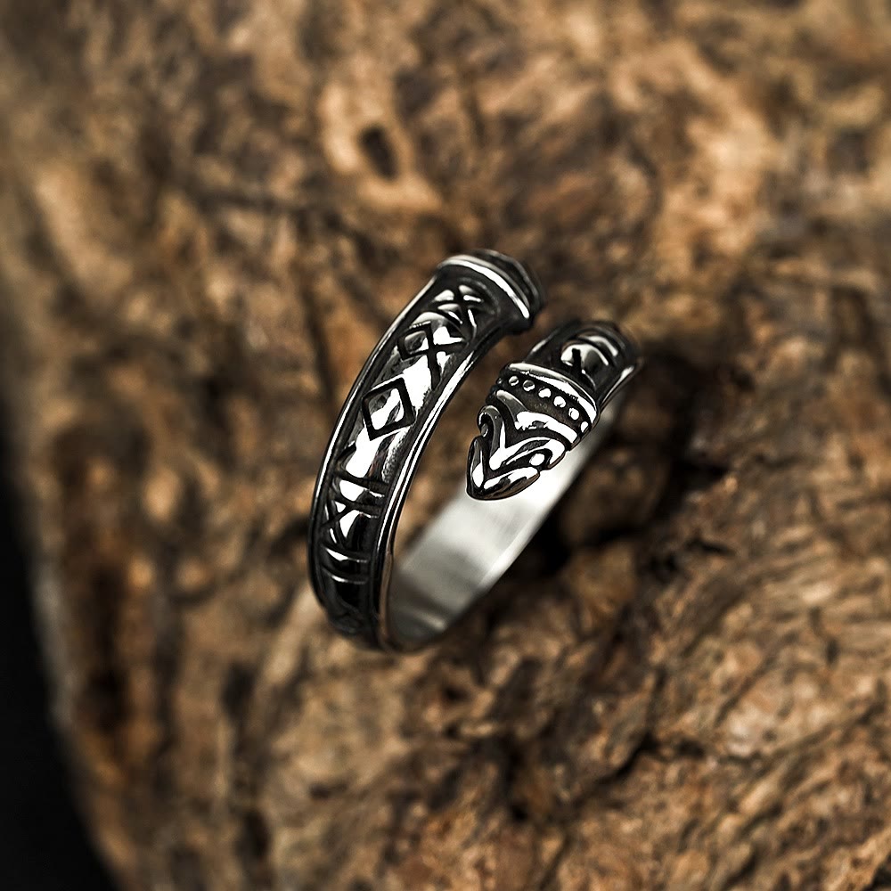 WorldNorse Double Dragon Head With Rune Ring