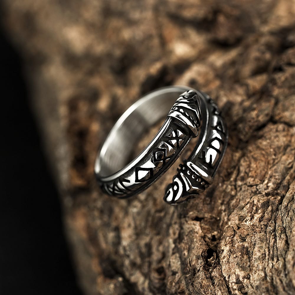 WorldNorse Double Dragon Head With Rune Ring