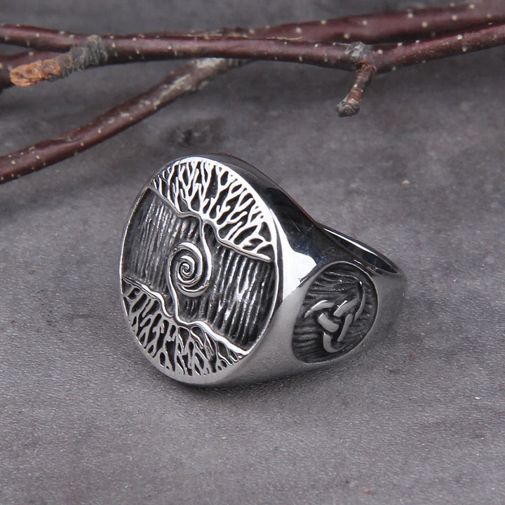 WorldNorse Triple Horn Of Odin Yggdrasil Ring