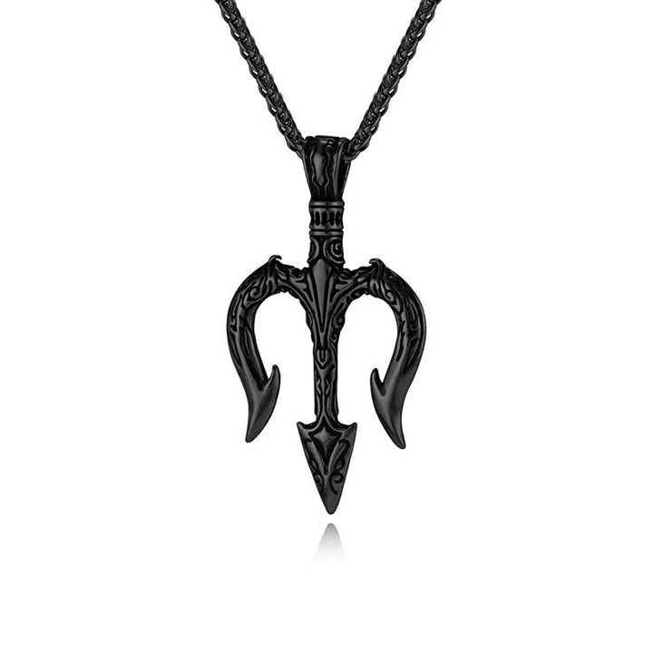 WorldNorse "Power and Courage" Poseidon Trident Necklace - Black - image 0
