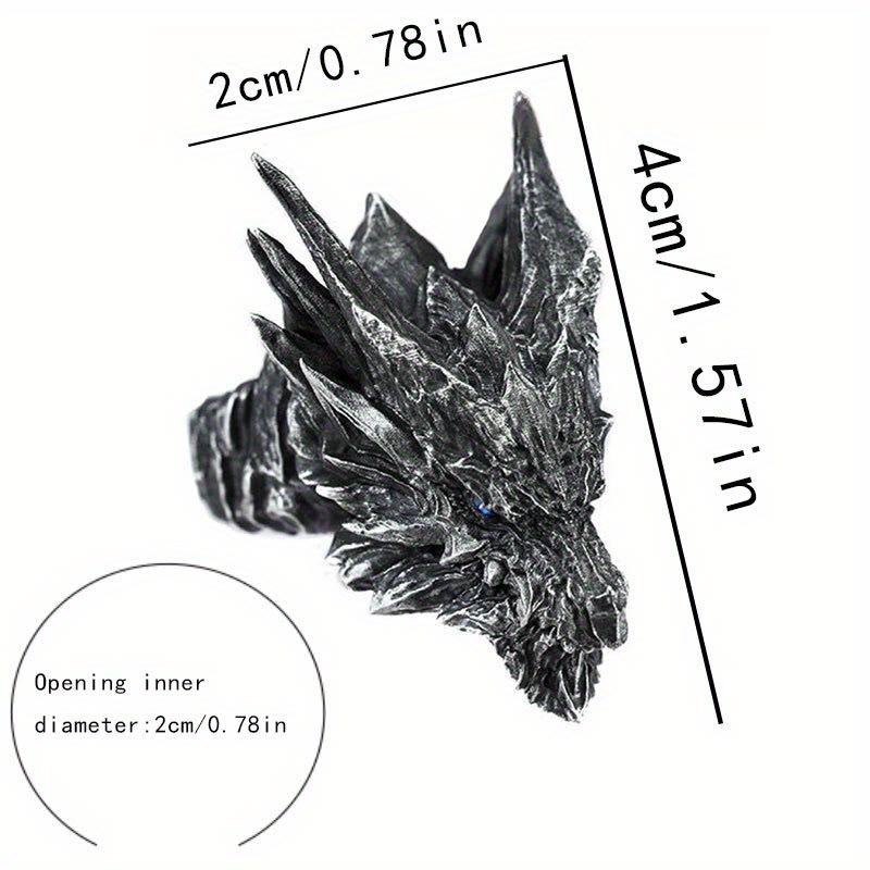 WorldNorse Retro Steel Dragon Head Adjustable Ring - image 7
