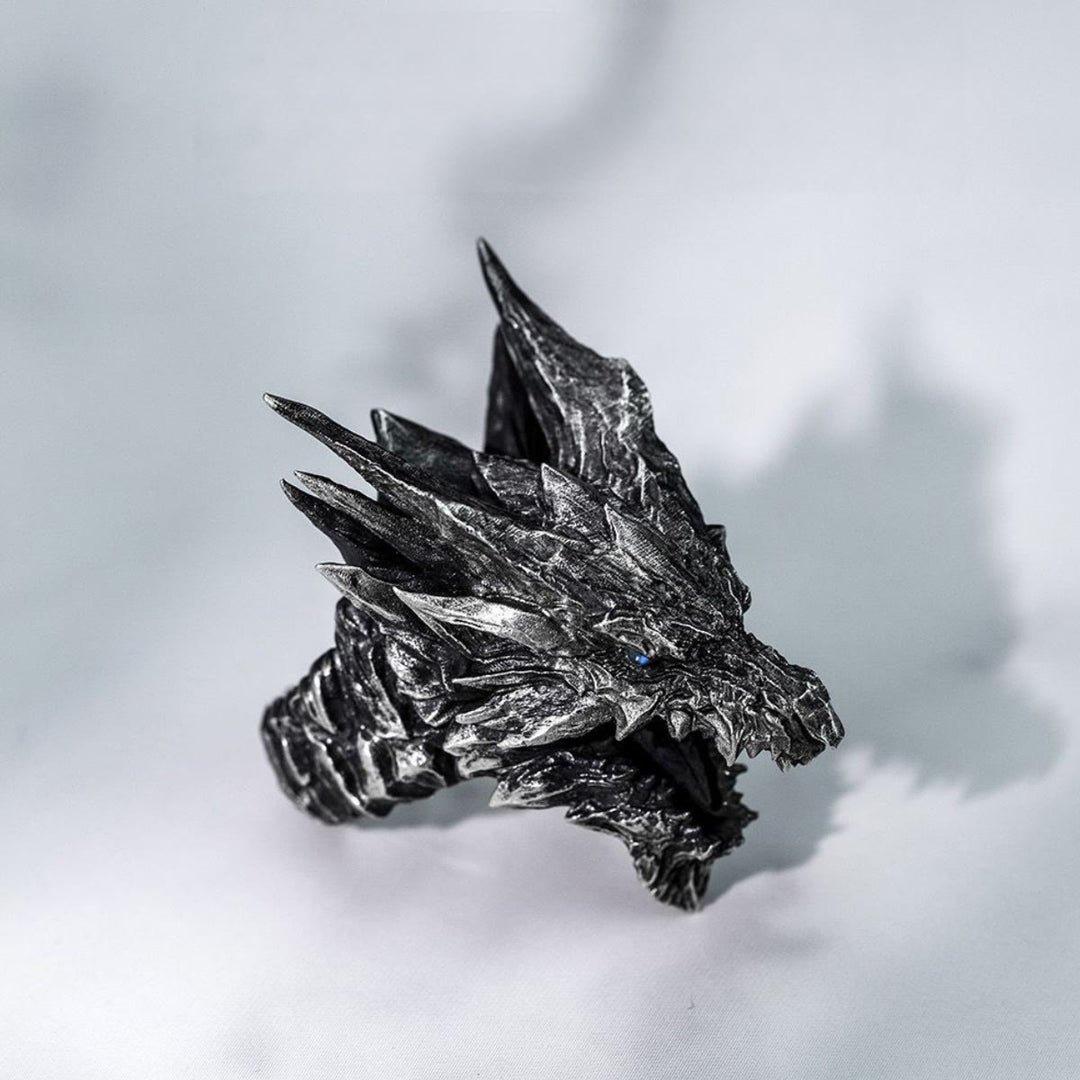 WorldNorse Retro Steel Dragon Head Adjustable Ring - image 3