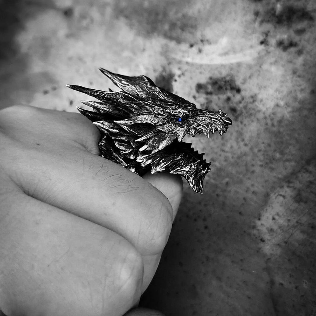 WorldNorse Retro Steel Dragon Head Adjustable Ring - Dragon - image 0