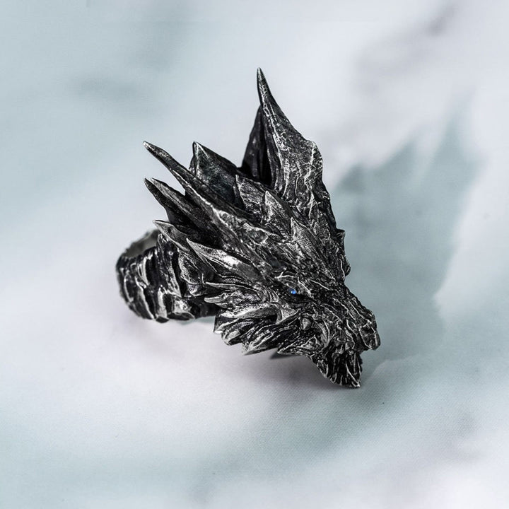 WorldNorse Retro Steel Dragon Head Adjustable Ring - image 2