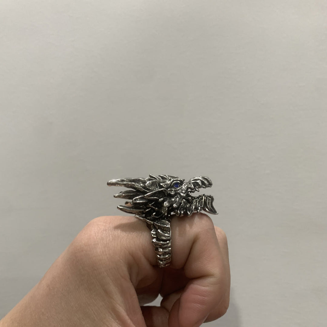 WorldNorse Retro Steel Dragon Head Adjustable Ring - image 6