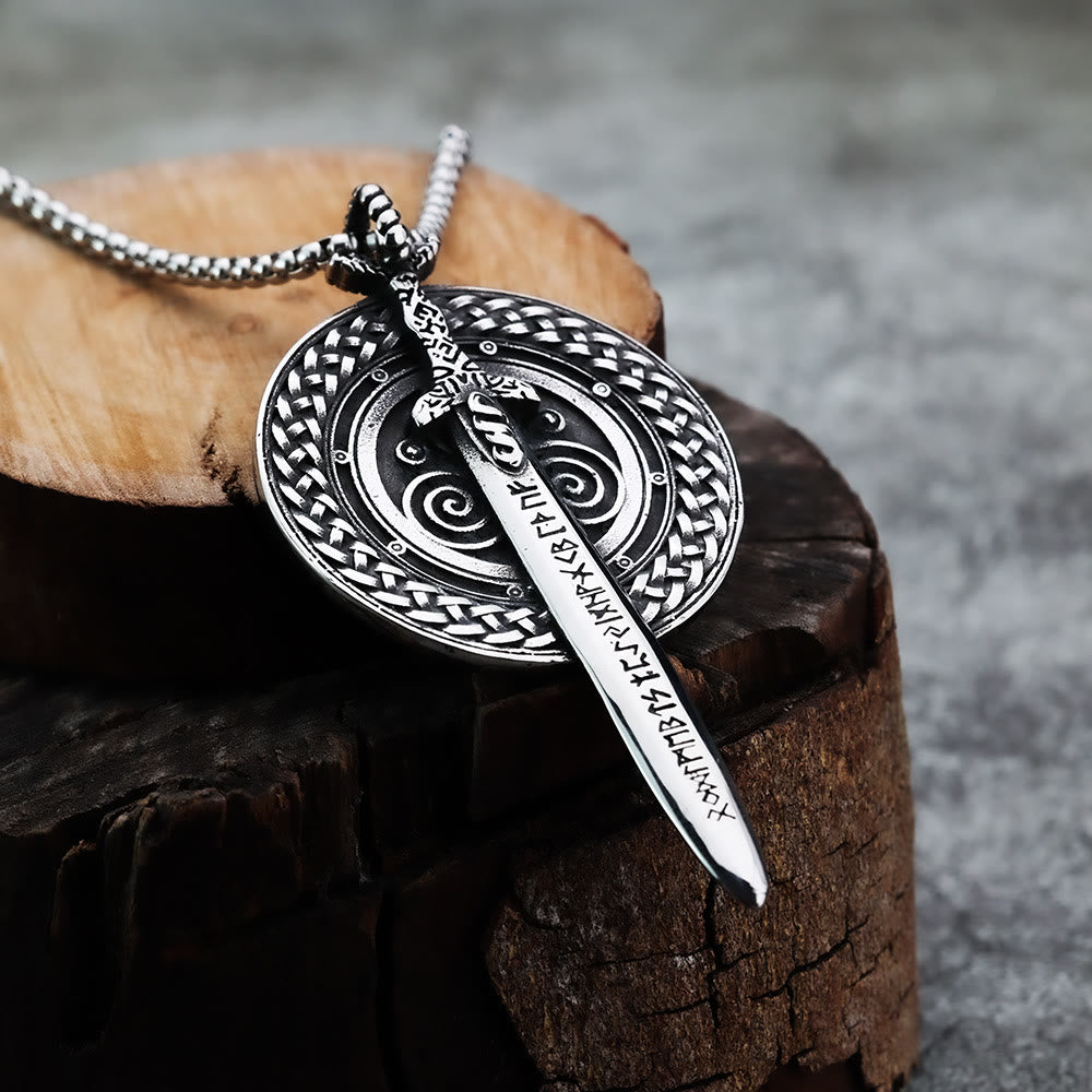 WorldNorse Nordic Longsword With Runes Shield Necklace - Necklace - image 0