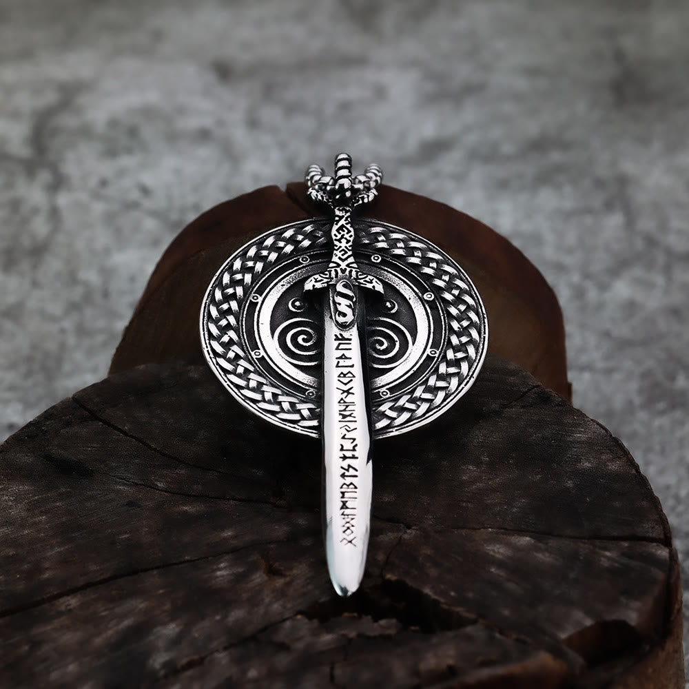 WorldNorse Nordic Longsword With Runes Shield Necklace - image 2
