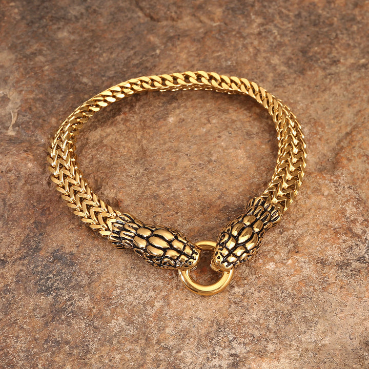 WorldNorse Double Snake Head Steel Bracelet - Gold - 22cm - image 15