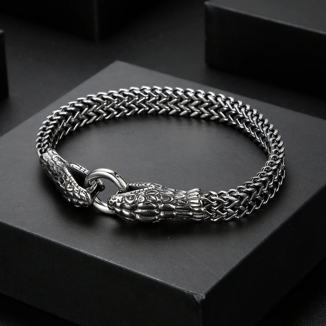 WorldNorse Double Snake Head Steel Bracelet - Silver - 22cm - image 0