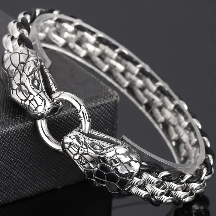 WorldNorse Snake Heads Buckle Braided Leather Bracelet - image 8