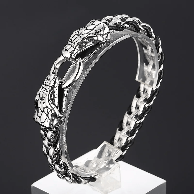 WorldNorse Snake Heads Buckle Braided Leather Bracelet - image 3