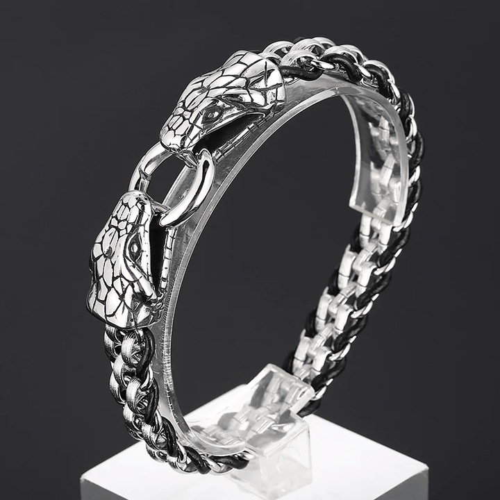 WorldNorse Snake Heads Buckle Braided Leather Bracelet - image 3