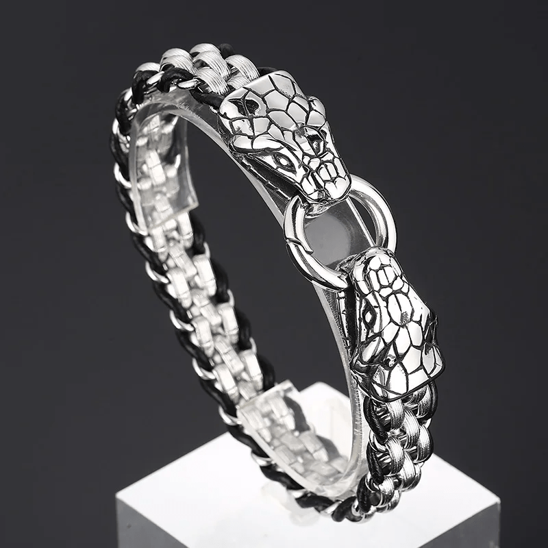 WorldNorse Snake Heads Buckle Braided Leather Bracelet - image 7