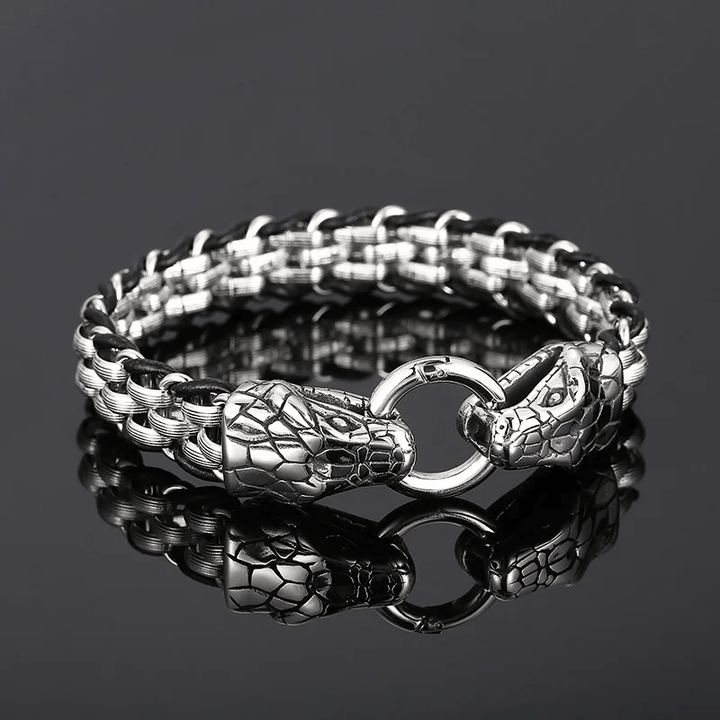 WorldNorse Snake Heads Buckle Braided Leather Bracelet - Bracelet - image 0