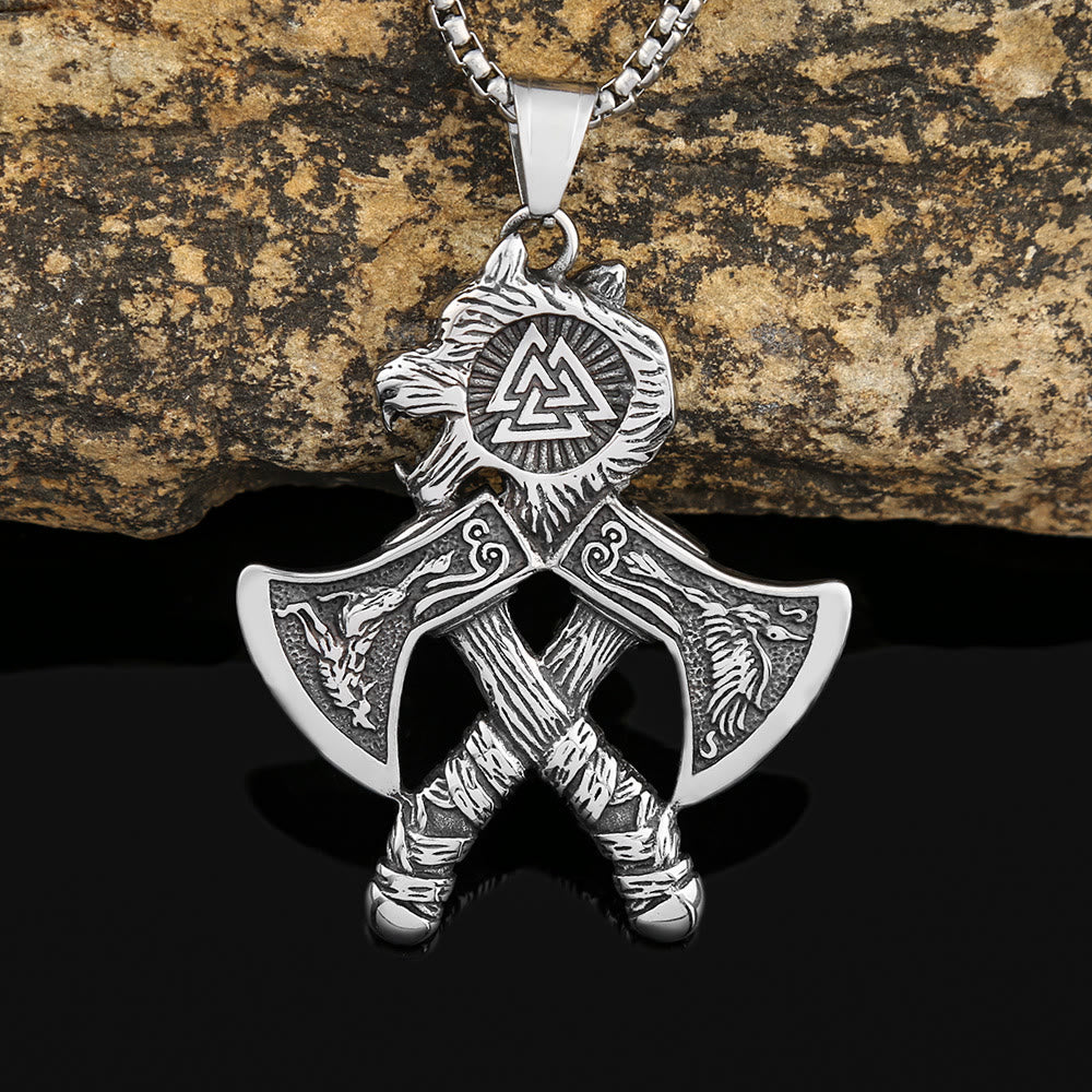 WorldNorse Double Axe With Wolf Head Necklace - image 3