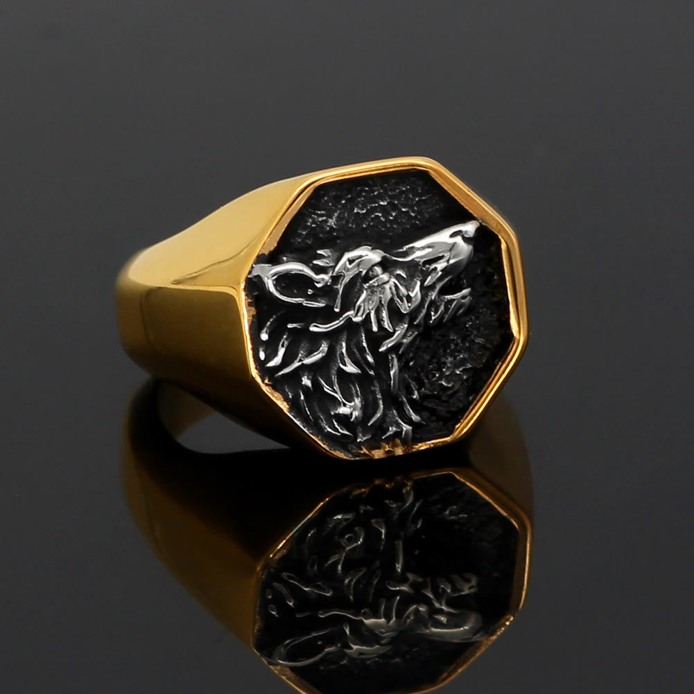 WorldNorse Odin's Wolf Fenrir Signet Ring - Silver & Gold - US 13 - image 0