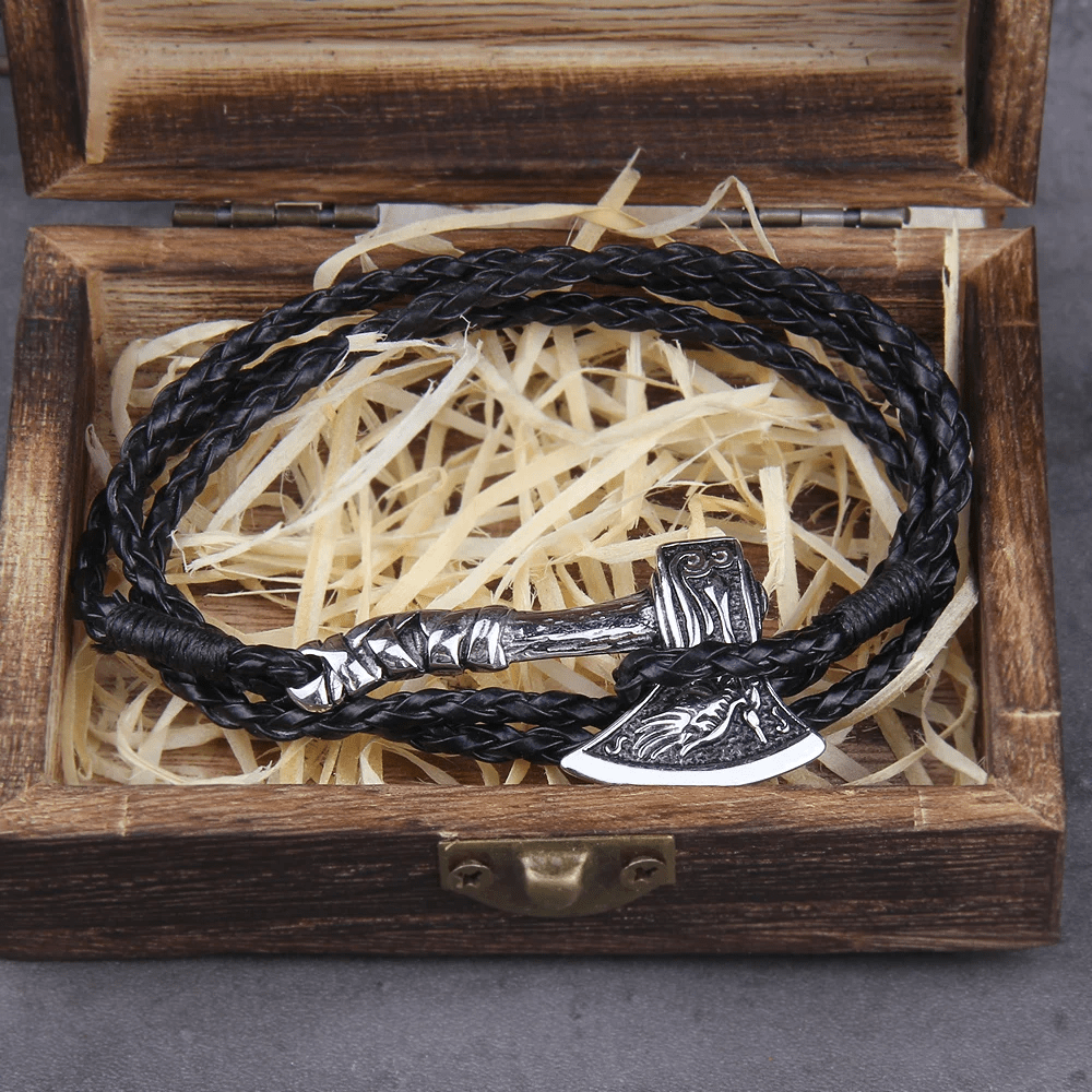 WorldNorse Viking Valknut Axe Amulet Multilayer Leather Bracelet - image 2