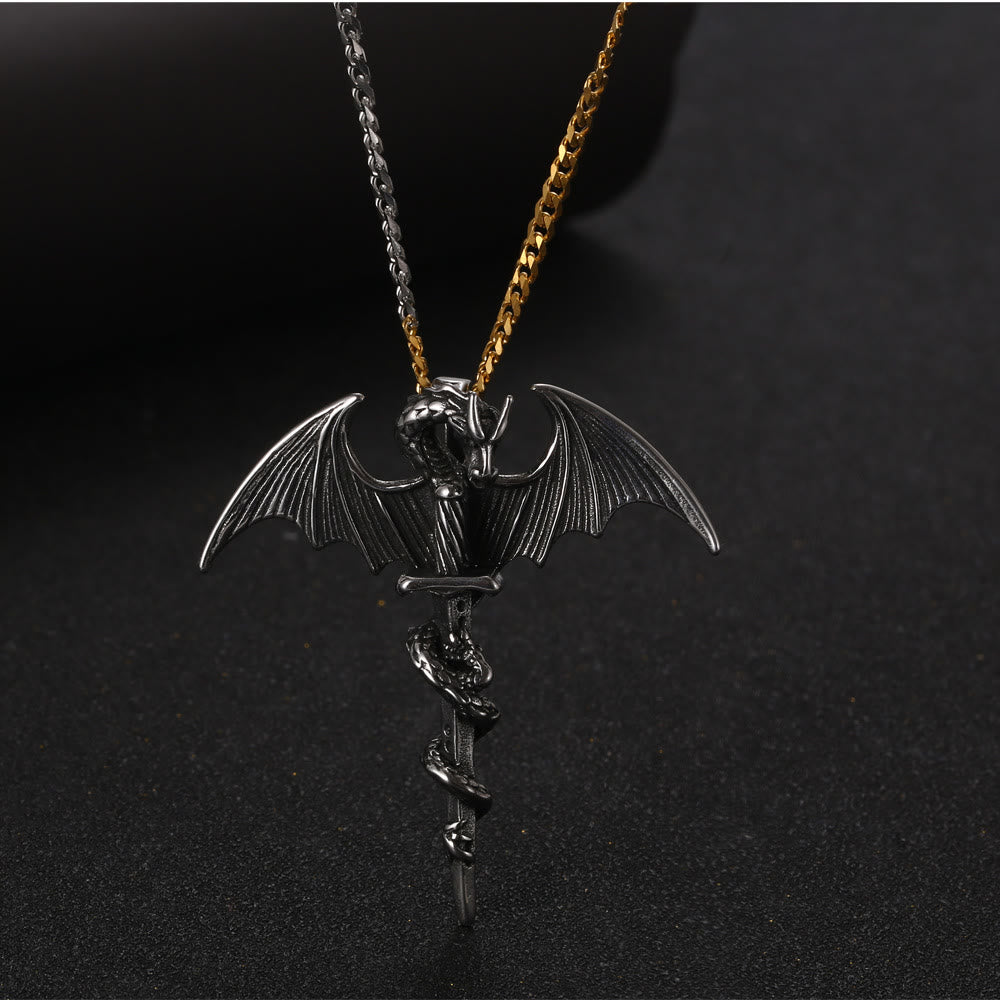 WorldNorse Pterosaur Sword Flying Dragon Necklace - Silver Pendant With Silver&Gold Chain - image 0