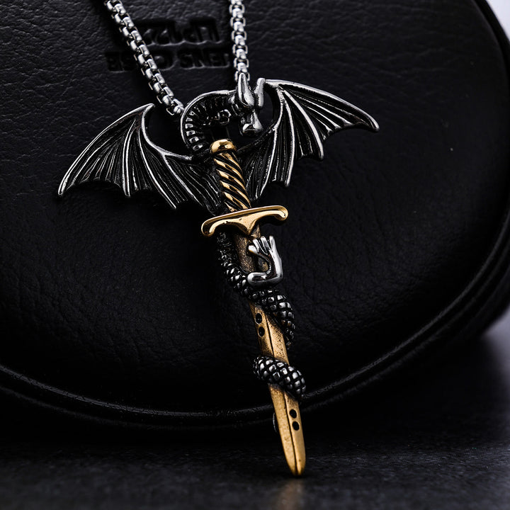 WorldNorse Pterosaur Sword Flying Dragon Necklace - Silver&Gold Pendant With Silver Chain - image 4