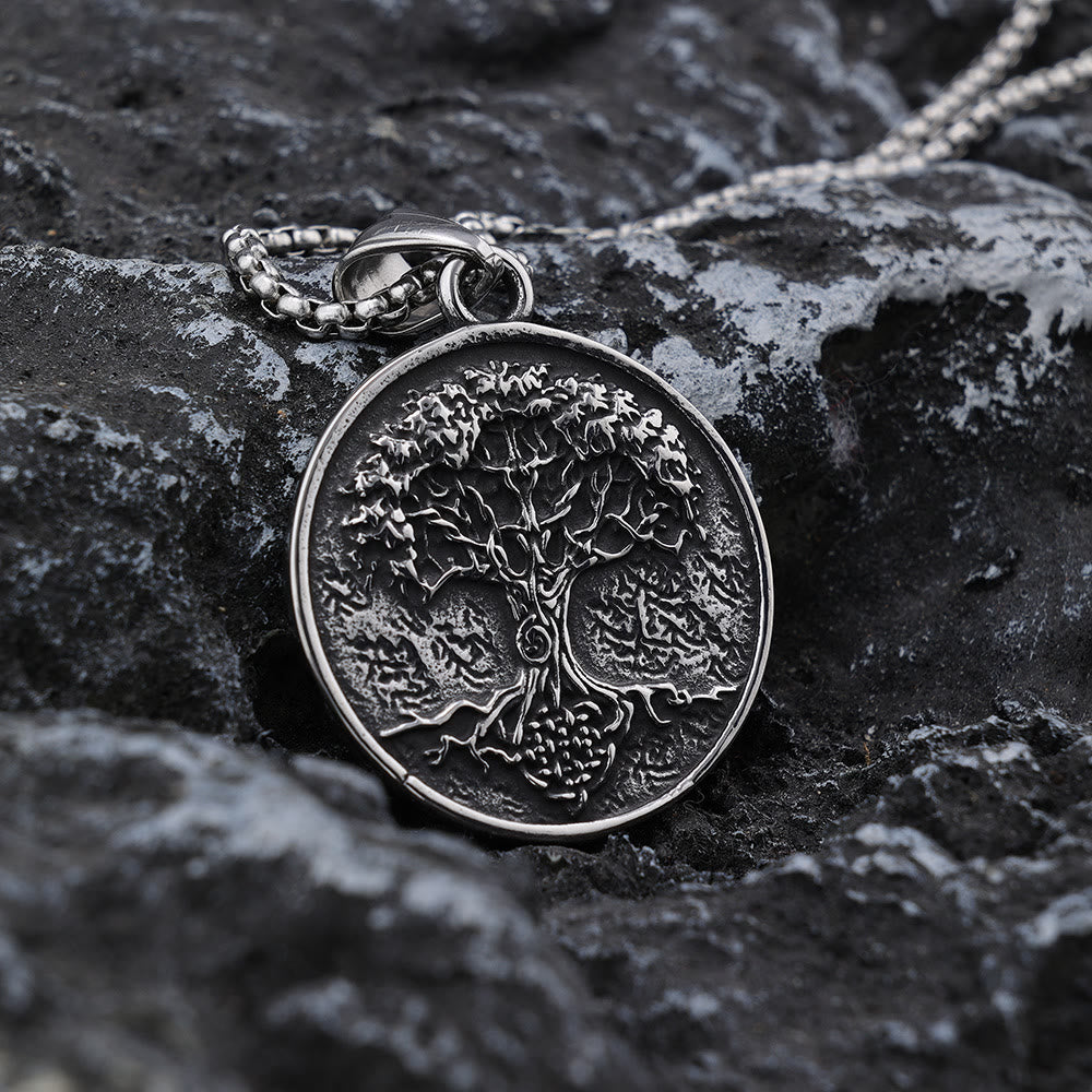 Tree Of Life Yggdrasil Pendant Necklace - 20" Silver Plated Chain, Handmade, Gift Bag Included