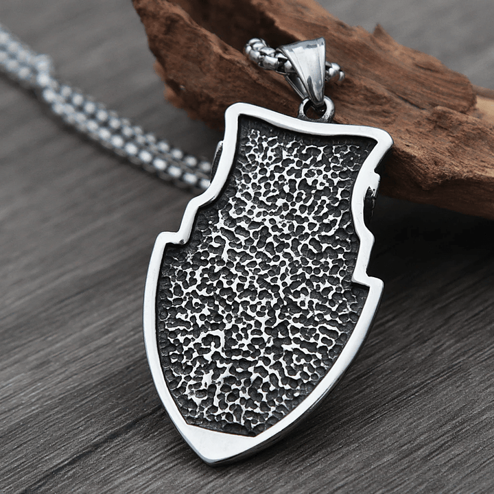 WorldNorse Flying Raven Wolf Head Shield Necklace