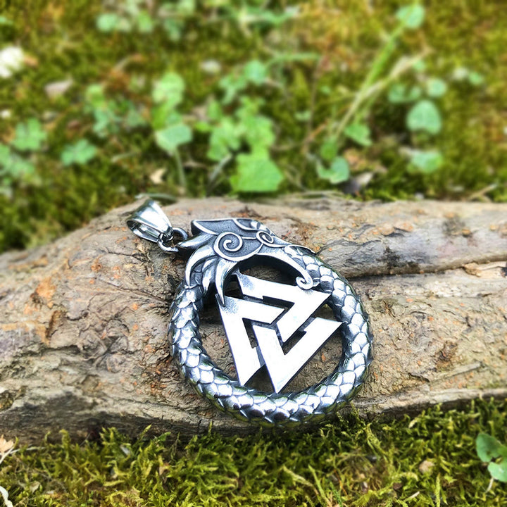 WorldNorse Jormungandr Dragon Valknut Necklace