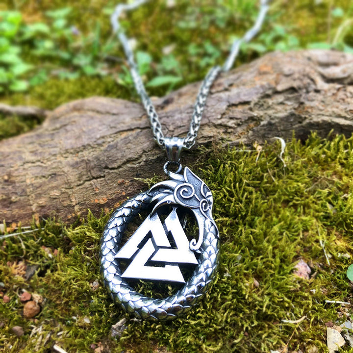 WorldNorse Jormungandr Dragon Valknut Necklace