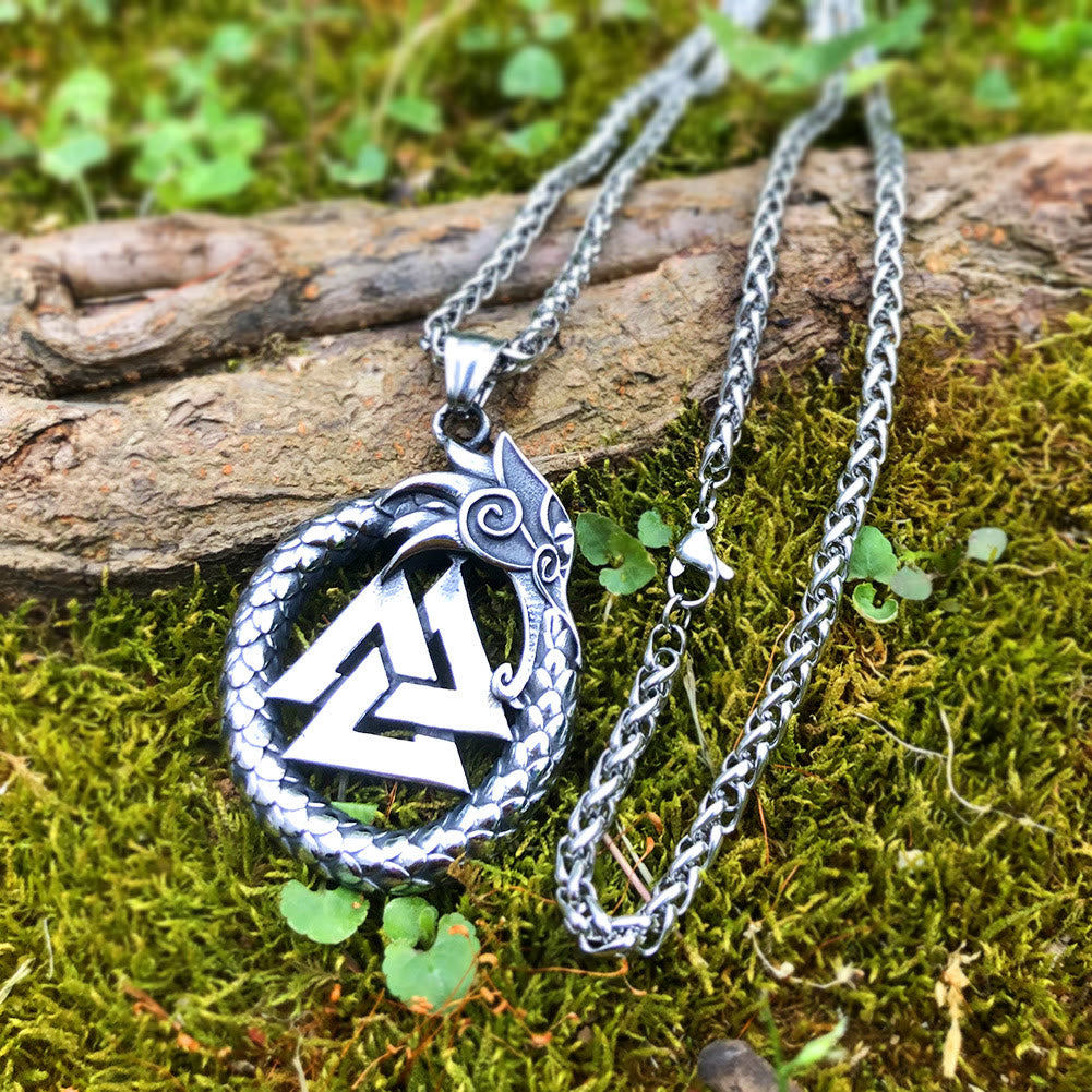 WorldNorse Jormungandr Dragon Valknut Necklace