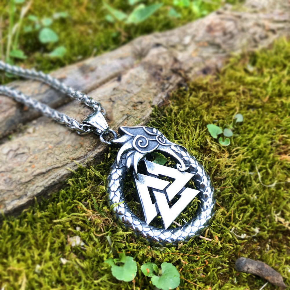 WorldNorse Jormungandr Dragon Valknut Necklace