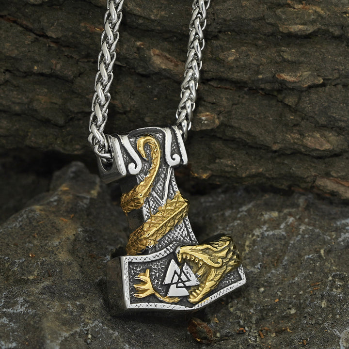 WorldNorse Norse Dragon Bite Valknut Necklace