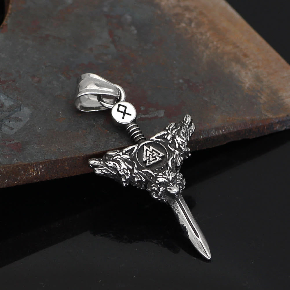 WorldNorse Double Wolf Head Valknut Sword Necklace - image 3
