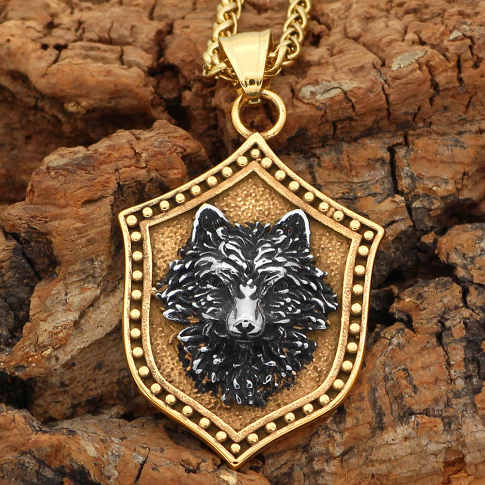 WorldNorse Wolf Head Shield Necklace